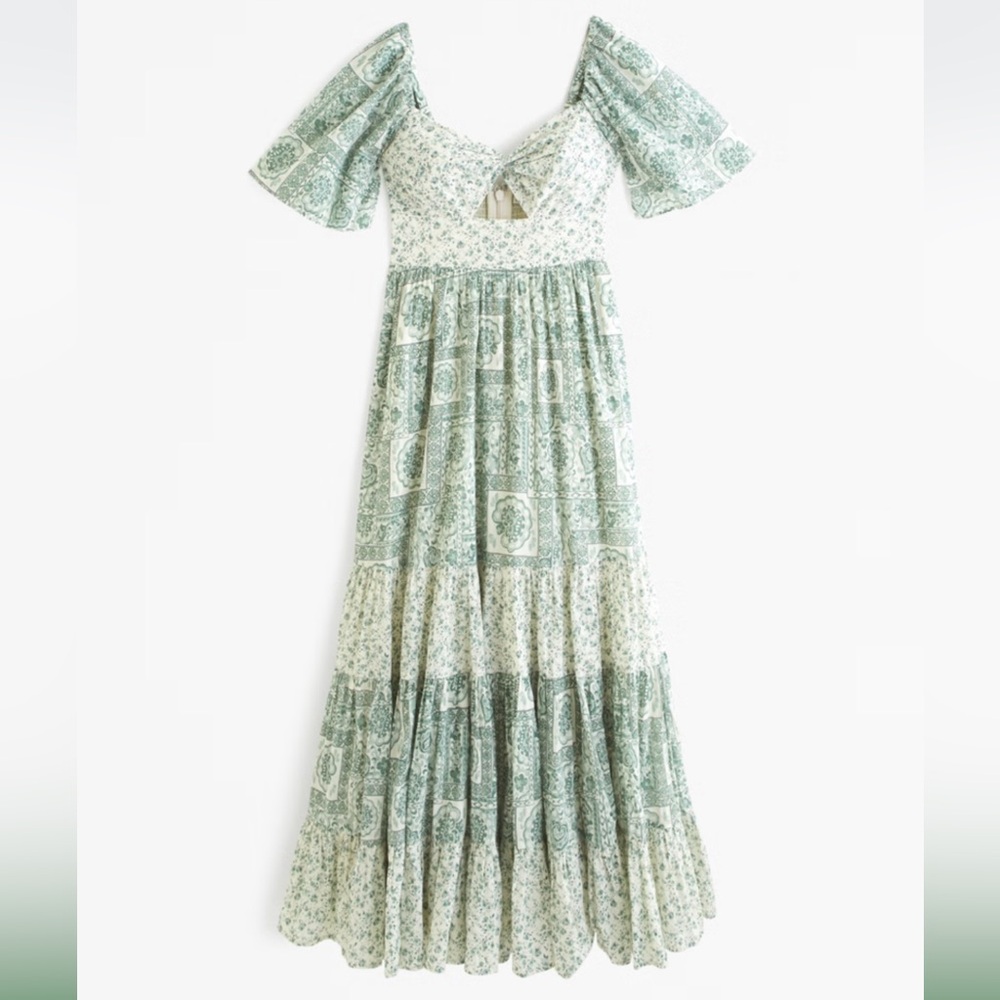 Abercrombie & Fitch Twist-Front Tiered Maxi Dress Green Floral